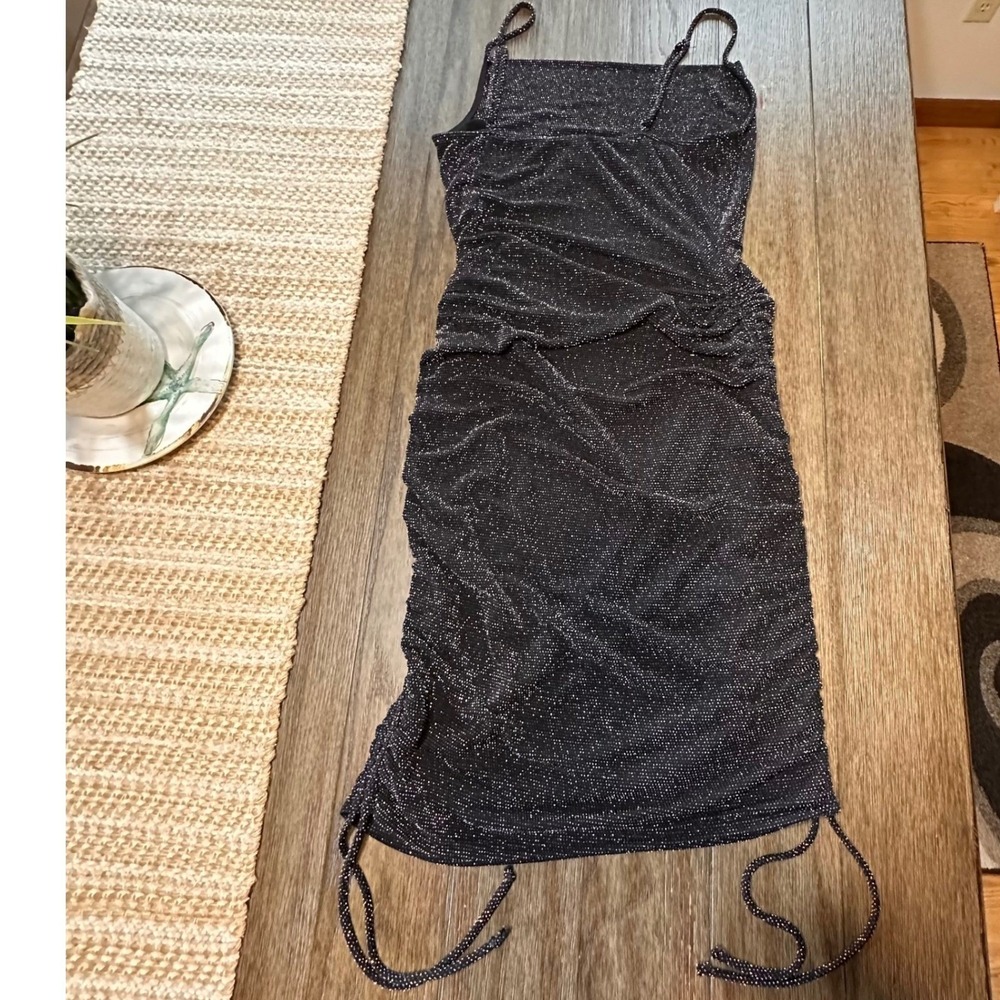By Together Lurex Sparkle Cowl Neck Drawstring Bodycon Mini Dress Size S
